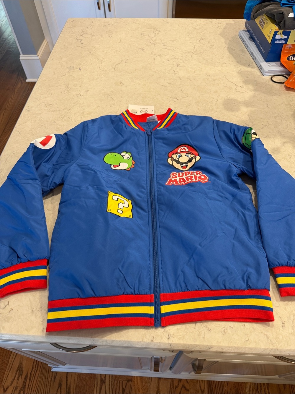 Nintendo Super Mario Blue Kids Puffer Jacket with Red, Yellow & Green Accents